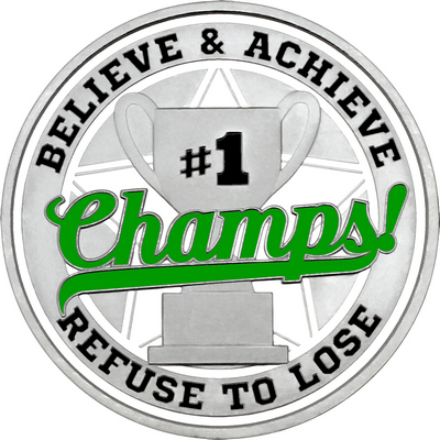 Green "Champs!" with White Outer Circular Borders